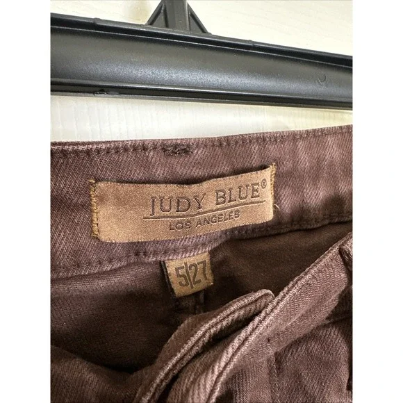 Judy Blue Women's High-Rise Espresso Brown Garment Dyed Flare Jeans Raw Hem 5/27 - Picture 6 of 11